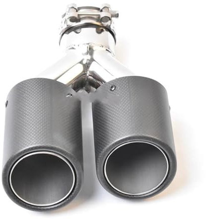 LRMDAKO Auto Endrohre Linke Seite Universeller Gerollter Schalldämpfer Aus Rostfreiem Stahl Mit Zwei Mattierten Carbonfaser-Auspuffendrohren Auto Zubehör(48-76MM)