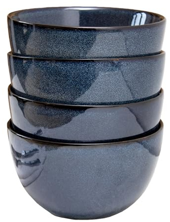 Darthome Blue Reactive Glaze Cereal Bowls 15x7x15cm Set of 4 Stoneware Round Kitchen Dishes