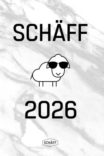 SCHÄFF 2026 Kalender für den Chef mit Humor Terminplaner A5 | Lustiges Schaf mit Sonnenbrille | Farbe Hellgrau
