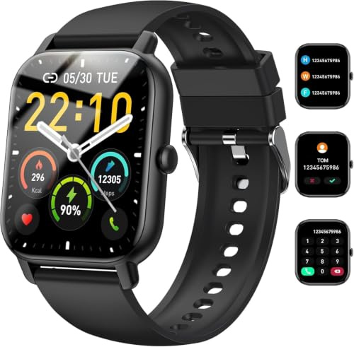 Smart Watch for Men Women Answer/Make Calls, 1.85 Touchscreen smartwatch with Heart Rate/Sleep Monitor/Step Counter, 110+ Sports Activity Trackers, IP68 Waterproof Fitness Watch for Android/iOS Black