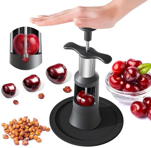 Snocciolatore per ciliegie, snocciolatore per ciliegie a sgancio rapido, 2 in 1, a pressione e a pressione, grande 33 mm, durevole, in acciaio inossidabile per uso alimentare e plastica PP, più