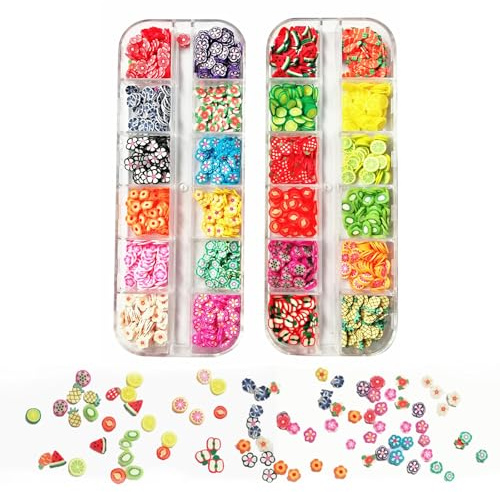 TRACOMPAN Epoxy Resin Accessories Kit 2 Boxes Polymer Fruit Flower 3D Nail Charms for DIY Crafts, Resin Slime Making, Nail Art Decoration, Durable Charms for Jewelry, Phone Cases, Slime Charm