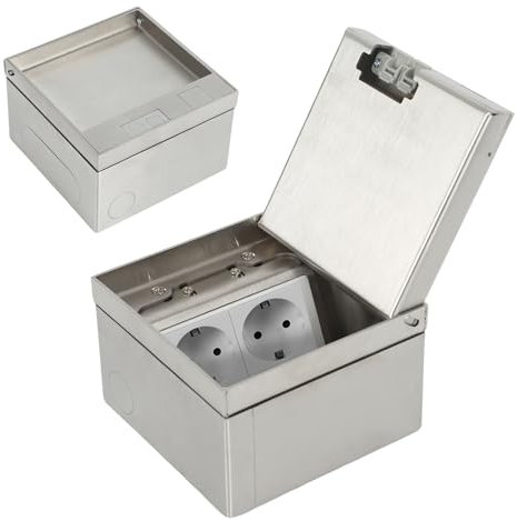 Enchufe de suelo invisible empotrado, de acero inoxidable, para empotrar en el suelo, estándar europeo, enchufes de suelo para enchufes (2 x Schuko)