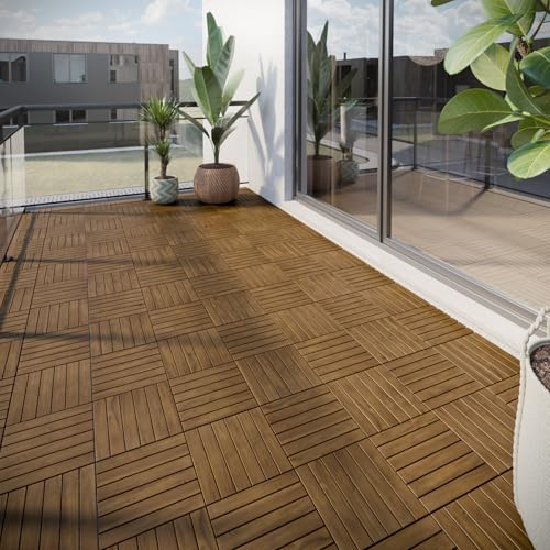 URBNLIVING 9–54 Pcs Acacia Wood Interlocking Deck Tiles for Outdoor Use, 30x30cm Weather-Resistant Square Flooring for Balcony, Garden & Patio, Easy DIY Click Install, Non-Slip, Low Maintenance