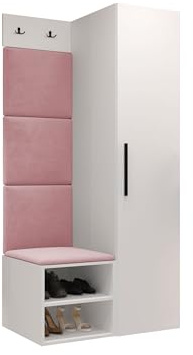Mirjan24 Garderoben-Set Mapreni III, Schuhschrank + Kleiderhakenbrett + Kleiderschrank Gepolstertes Paneel/Wandpaneel Kleiderhaken Flurgarderobe Wandgarderobe (Weiß, Manila 09)