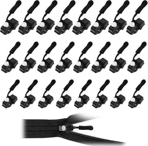 24 Stück Reissverschluss Zipper, 3 Größen Reißverschluss Reparatur Set Fix Reissverschluss Zipper, Reisverschluss Fix Kit Reißverschluss Ersatz Zipper für Jacken, Koffer, Ruckäcke(Schwarz)