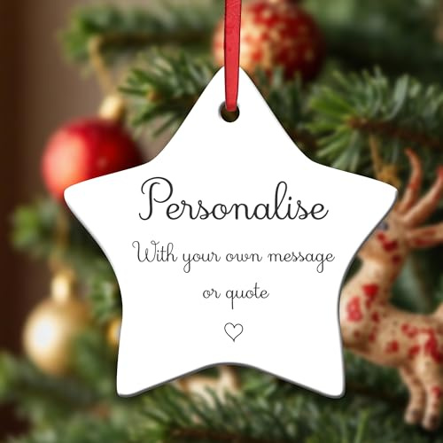 KreateSquare Personalised Christmas Baubles Star Shape Ceramic Christmas Tree Decorations Hanging Xmas Trees Bauble Balls | Piece of Heart for Your Christmass Tree Where Memories Sparkles