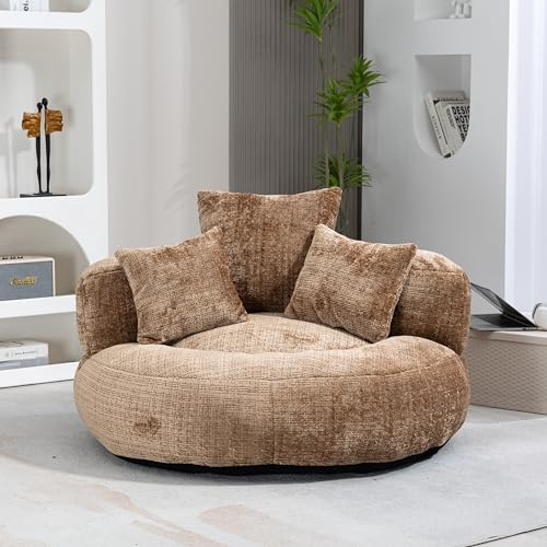 A ALFRESCOOL Sitzsack, Faules Sofa, Einzelsofa, Bean Bag, Durable Komfort Lounger Hohen Rücken, mit 3 Kissen & Chenille-Stoff, für Wohnzimmer, Schlafzimmer, Büro, 108×108×52cm (Kaffee)