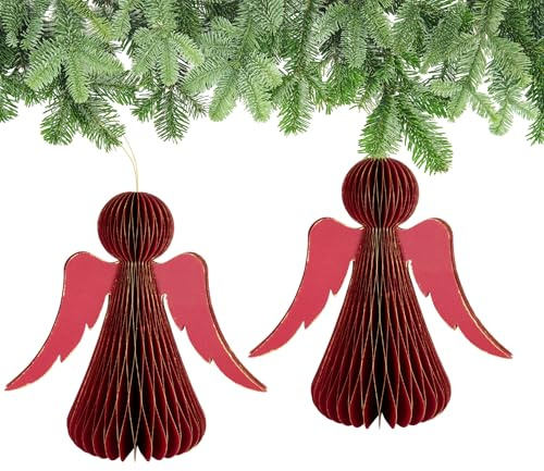 matches21 HOME & HOBBY Weihnachtsdeko Engel zum Aufhängen Rot 6er Set - 20 cm Papier Weihnachtsbaumschmuck