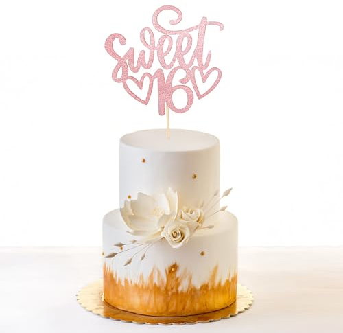 Ymapinc Sweet 16 Cake Topper, Rose Gold 16th Birthday Decorations for Girls