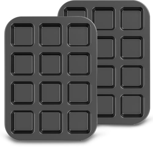 2Pcs 12 Cavity Square Muffin Tin Tray, Mini Cheesecake Cake Mold Non Stick Mini Muffin Baking Pan, Corrode Resistant Carbon Steel Square Moulds for Oven Baking Cornbread Cupcakes Cookie Bread