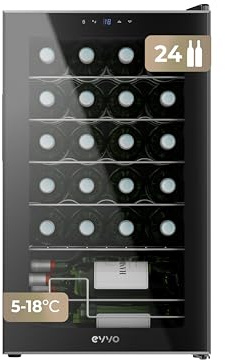 EVVO Vinoteca VT24 – Vinoteca 24 Botellas, Enfriador de Vino Silencioso, Nevera Pequeña para Vinos, Mini Nevera Tipo Minibar, Botellero Vertical para Vino