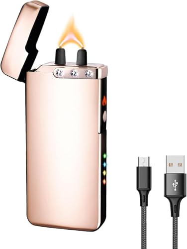 GADATOP Sturmfeuerzeug Elektrisches Feuerzeug Elektrische Feuerzeuge USB Feuerzeuge wiederaufladbar Metallgehäuse Starkwinddicht Ladestandsanzeige Kerzen Camping Grillen Geschenke (Roségold)