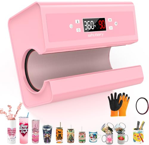 Automatic Mug Hot Press, Pink Cup Heat Press for 10-30 Oz, Even and Fast Heating, for Commercial/Domestic Use with Starter Kit (Pink)