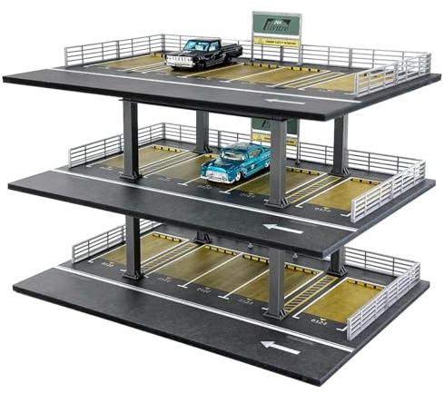 1:64 Diorama Garage Modell Dreigeschossig Parkhaus Szene Display Case für Modellautos mit 15 Stellplätzen kompatibel mit Hot Wheels, Matchbox, Mini GT