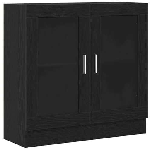 Roanoer Bücherschrank Schwarz Eiche 82,5x30,5x80 cm mit Glastüren Modernes Regal für Bücher & Deko Stabil & Langlebig für Wohnzimmer Schlafzimmer Flur