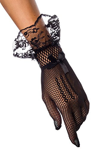 Unbekannt Schwarze Spitze Spitzenstoffnhandschuhe kurz mit Motiv transparent elegante Handstulpen Netzhandschuhe mit Satin Schleife dunkel