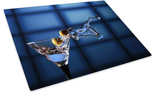 Blue Black Cocktails Glass Chopping Board Kitchen Worktop Saver Protector
