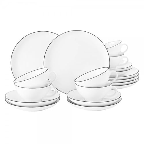 Seltmann - Lido - Teeservice 18-teilig B Black Line - Porzellan - Weiss/Schwarzer Rand
