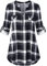 Lalala Karierte Bluse Damen Langarm V-Ausschnitt Knopfleiste Karriere Hemden Basic Tops (B-schwarz XL)