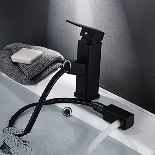 YHSGY Waschtischarmaturen Messing Schwarzes Quadrat Waschbecken Ausziehbarer Wasserhahn Einhebel Schwenkauslauf Toilette Waschbecken Mischbatterie Wasserhahn