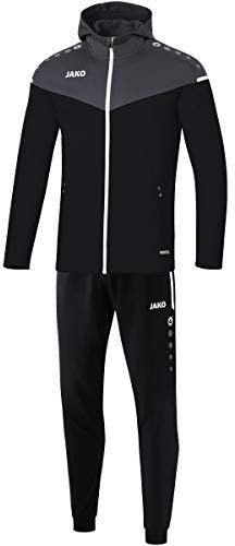 JAKO Herren Trainingsanzug Polyester Champ 2.0 mit Kapuze, Schwarz/Anthrazit, L