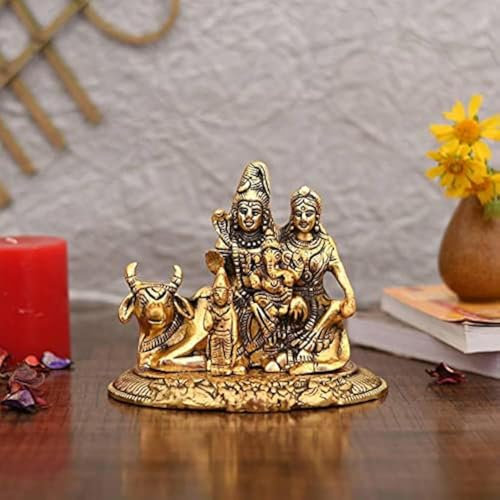 Collectible India Handgefertigte Shiva Parvati Ganesh Idol Shiv Parivar Murti Statue Skulptur – Lord Shiva Idols Familie sitzt auf Nandi Schaustück Figur für Home Office