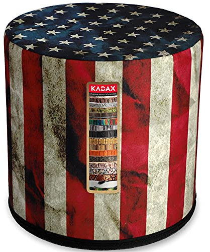 KADAX Sitzpouf, Sitzpuff, runder Sitzhocker, Ø 40,5 x 41 cm, modernes Design, Puff mit waschbarem Bezug, Sitzsack, Bodenkissen, Deko-Hocker, Fußhocker, Sitzkissen, Stoffhocker (Flagge)
