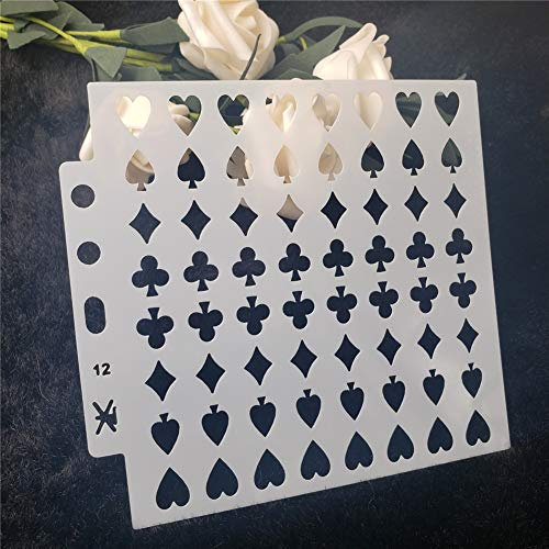 Lottoy Pokerkarte DIY Aushöhlen Design PET Kunststoff Schablone, perfekt geeignet für Textilgestaltung, Wandgestaltung, Fenster, Papier, Scrapbooking, Kinder Basteln, 13x14cm/5.12x5.51in