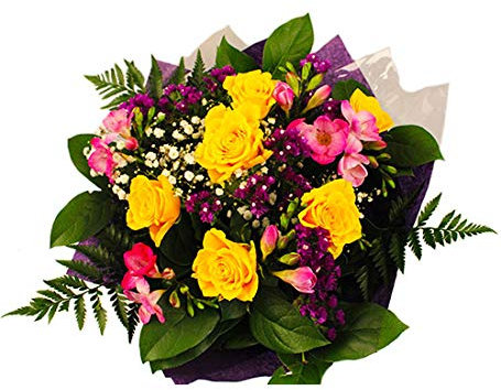 Scented Cheer Fresh Flower Bouquet with Yellow Roses and Limonium for Birthdays, Anniversaries, Weddings, Thank You, Sympathy, Decoration Occasion, Summer Floral Arrangement Delivery, Long-Lasting