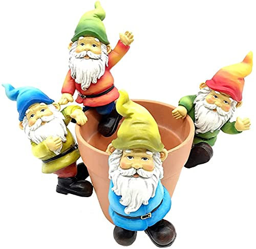 FICITI Gartenzwerg Blumentopf und Vase Sitzstangen, Hänger Set mit 4 Stück