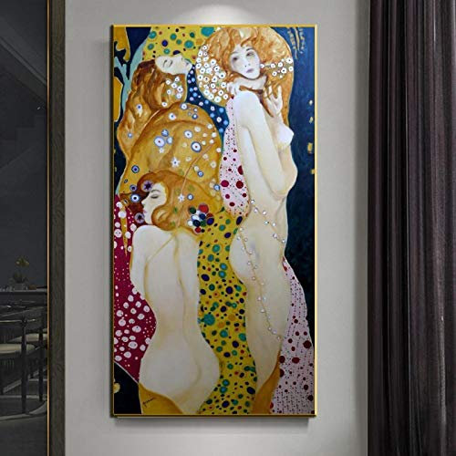Abstrakte nackte schlafende Frau Leinwand Gemälde von Gustav Klimt Poster und Drucke Berühmte Wandkunst Bilder Wanddekor 50x100cm (20x39in) Mit Rahmen