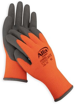 Alfa Arbeitshandschuh Winter Grip schützt vor Kälte, Flüssigkeitsdicht, atmungsaktiv, EN 511, orange/schwarz (60 Paar, Gr. 9 - L)