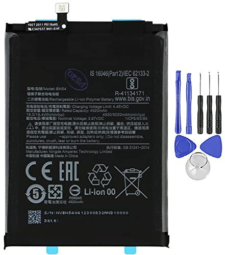 Batería compatible con Xiaomi Redmi Note 9 MI BN54 5020 mAh de alta capacidad con kit de montaje incluido