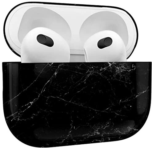 MyGadget Cover Rigida Compatibile con Apple AirPods 3a Generazione - Case Protettiva per Cuffie Auricolari - Skin in Marmo Nero