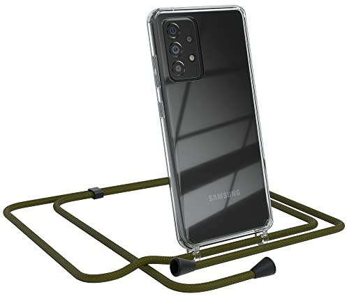 EAZY CASE Handykette kompatibel mit Galaxy A52 Handyhülle mit Umhängeband, Handykordel mit Schutzhülle, Silikonhülle, Hülle mit Band, Stylische Kette für Smartphones, Grün - Clips Schwarz