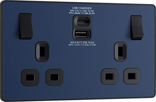 BG Electrical Evolve - Presa di alimentazione a doppio interruttore con porte di ricarica USB C (30 W) e USB A (2,1 A)