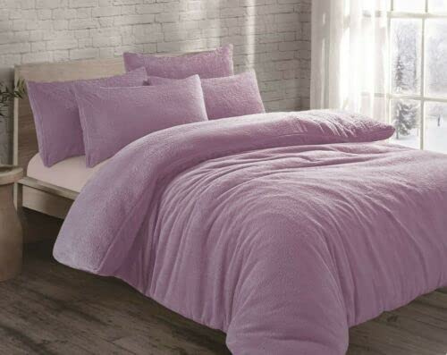 Dazzle Collection Teddy Fleece Duvet Cover with Pillow Case Set Quilt Cover Soft | Cozy | Warm Thermal Bedding Teddy Bear Duvet Cover (Lilac, Double)