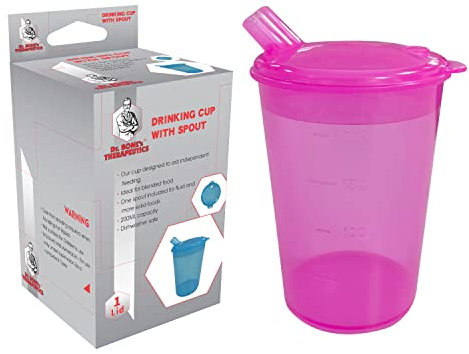 Adult Drinking Cup with Spout, Sippy cup for adults ideal for Those who Struggle with Solid Foods, Adult sippy cup for Elderly, Less able , beakers for adults with Lip Spout Non Spill Cups (Pink)