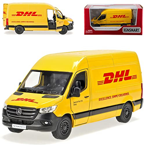 alles-meine.de GmbH Mercedes-B Sprinter CS30 W907 W910 Transporter Kasten DHL Gelb 3. Generation Ab 2018 ca 1/43 1/36 Kins*mart Modell Auto mit individiuellem Wunschkennzeichen