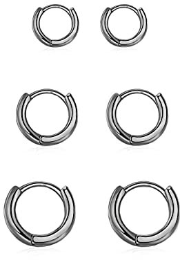 Creolen Silber 925 Klein Set für Damen Mädchen - 3 Paar Helix Piercings Schwarz - Ohrringe Herren Nase Lippenringe 8mm 10mm 12mm