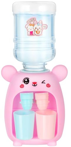 Alipis Mini Water Dispenser, Miniature Animal Water Cooler Toy Cute Bunny Water Fountain Tiny Tabletop Water Machine Toy Dollhouse Accessories for Kids Toddler (Pink)