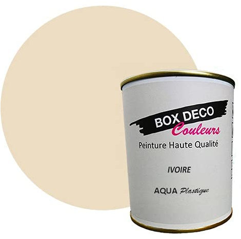 BOX DECO COULEURS Peinture meuble plastique à base de laque acrylique aspect satin Aqua Plastique - 750 ml, Beige Ivoire