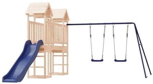 vidaXL Spielturm, Klettergerüst mit Rutsche Schaukel, Kinder Kletterturm mit Holzdach, Spiel-Zubehör für Garten, Holz Spielplatz, Massivholz Kiefer