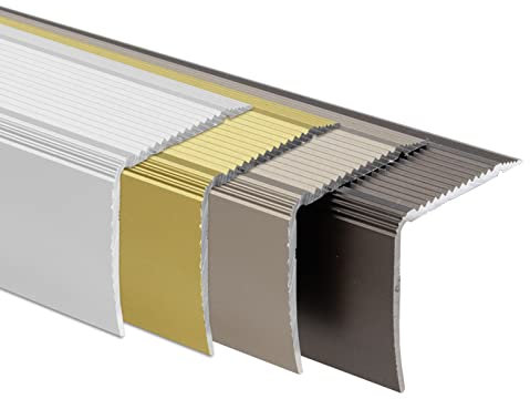 KARAT - Profilé de marches d'escalier en aluminium - Forme en L - Profilé d'angle - Cornière d'escalier - Matériel de montage inclus (Integral, L90x3x2 cm, Autocollant, Argent)