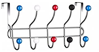 PNJB, 10 Hook Multi Colour Over The Door Clothes Coat Hanger Rack, Chrome Hangers, Storage Hooks Hanger for Coat, Towel, Bag, Purse, Robe (Multi-Color) (1 Pcs)