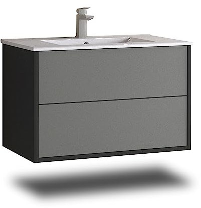 Stil.Zeit Evelia Badmöbel inkl. Waschbecken | Waschtisch mit Unterschrank 80.5 cm | Anthrazit/Schiefergrau | Push-to-Open/hängend