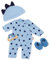 LullaBaby – Puppenkleidung für 36 cm Baby Puppen – Schlafanzug Strampler – Mütze, Beißring, Flauschige Hausschuhe – Baby Puppenzubehör – Spielzeug für Kinder ab 2 Jahren – Blaue Sterne