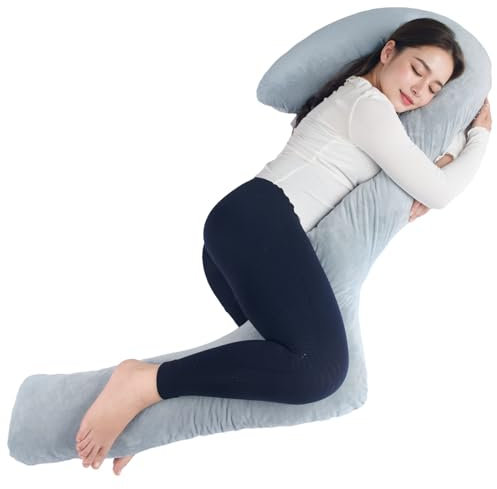SAHEYER Körperkissen für Seitenschläfer, 173CM 3-Form Seitenschläferkissen mit Bezug Memory-Schaum Ganzkörperunterstützung Schwangerschaftskissen für Rücken, Taille, Beine, Bauch (Grau)