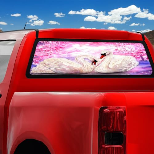 Abstrakter Schwan Auto Heckscheibe LKW Heckwischer Aufkleber Niedlicher Traumwunderland Wald Weiße Tiere Schwan Wasserdicht Pickup Trucks SUV Heckscheibenaufkleber - 168 B x 58 L cm